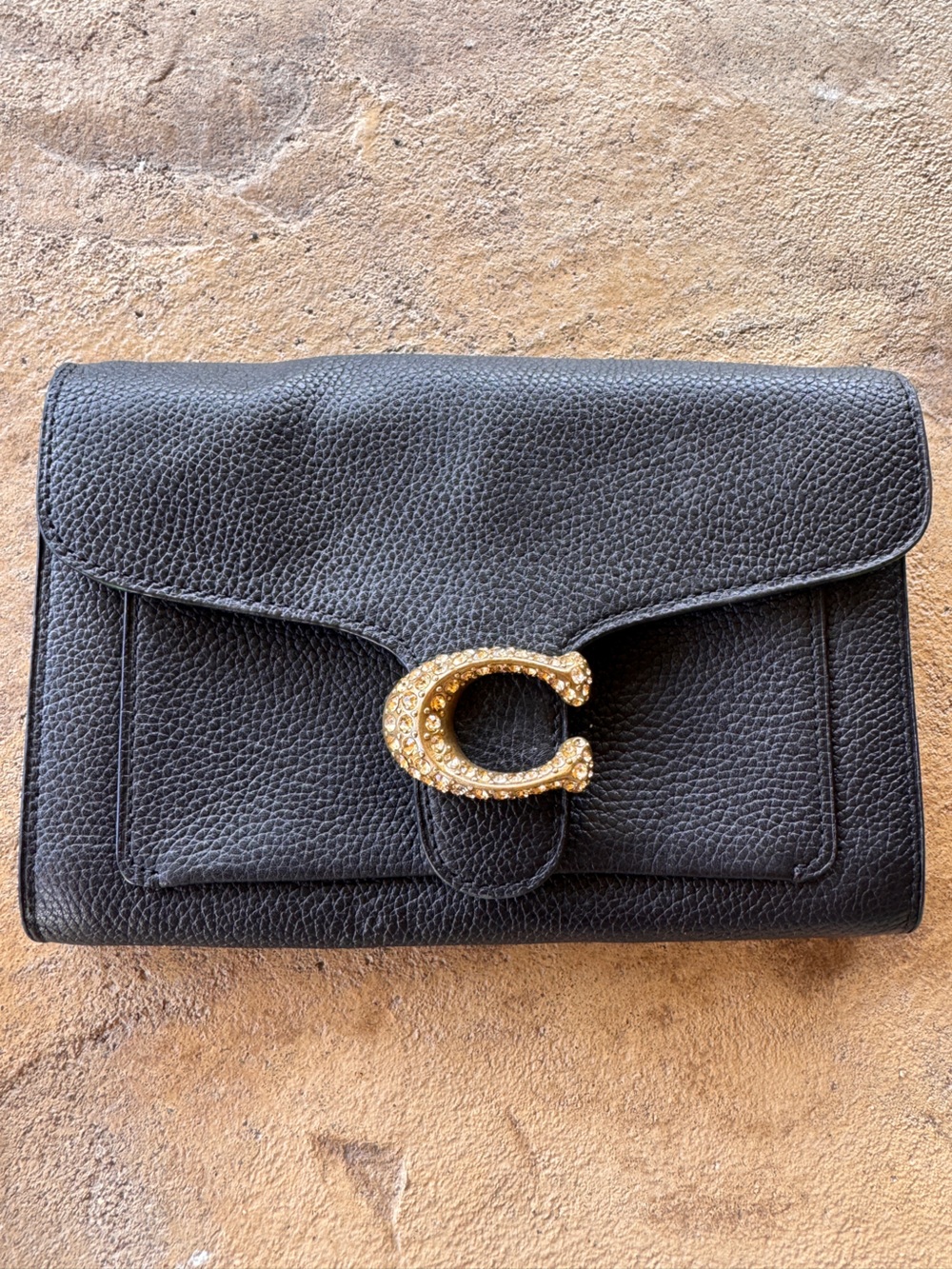 Coach Crystal C Wallet Clutch Black Pebble Leather Gold Hardware Style 79438 - Picture 2 of 14
